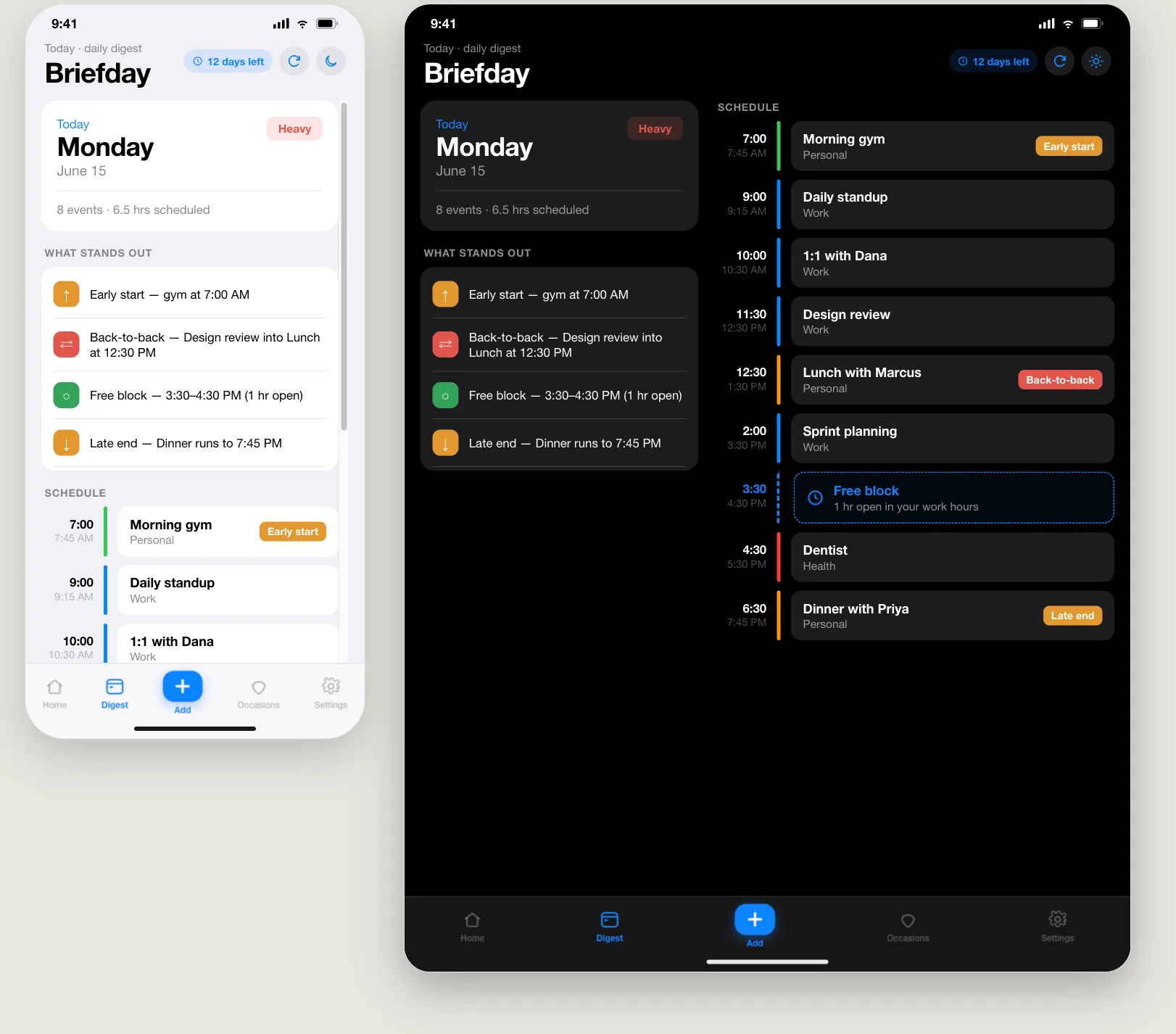Briefday daily digest and schedule