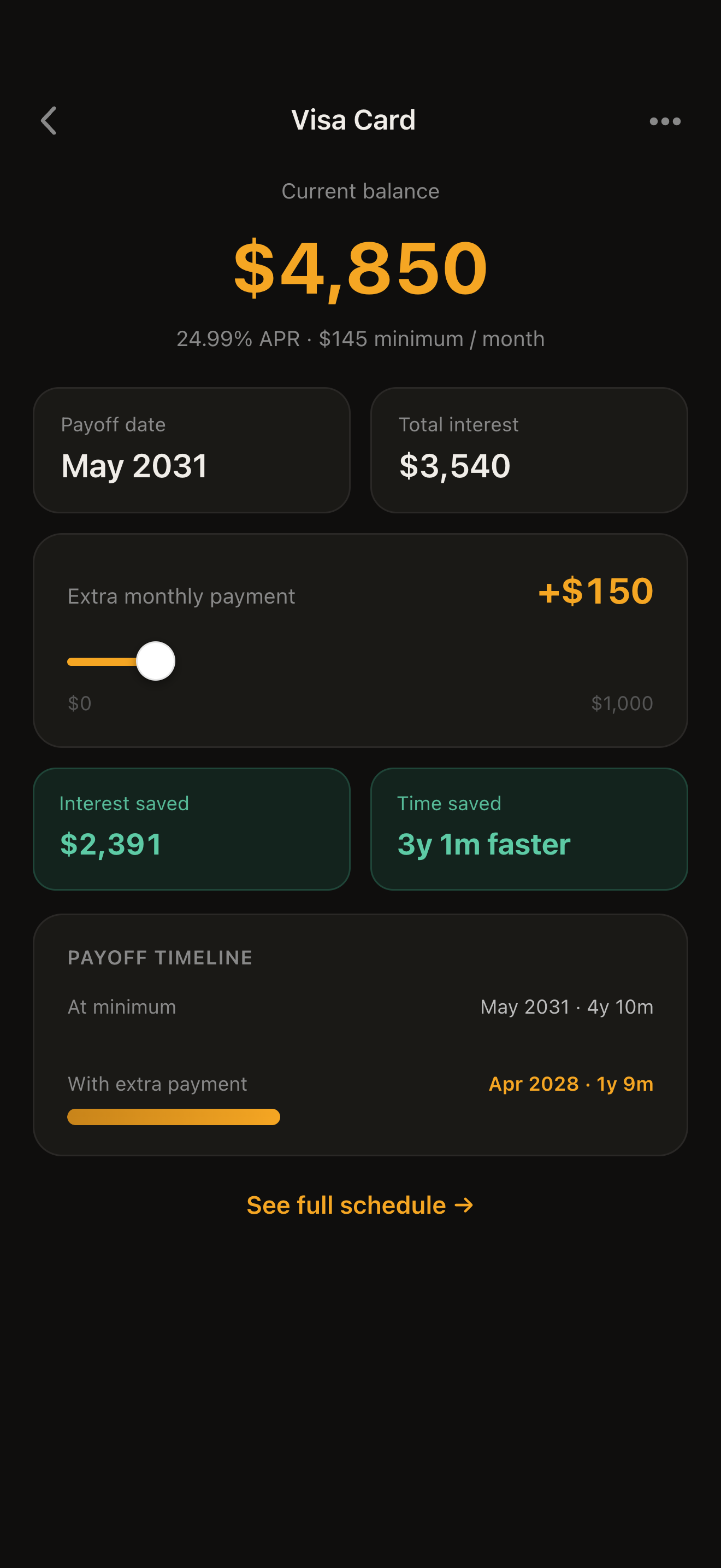 Hourglass extra payment screen