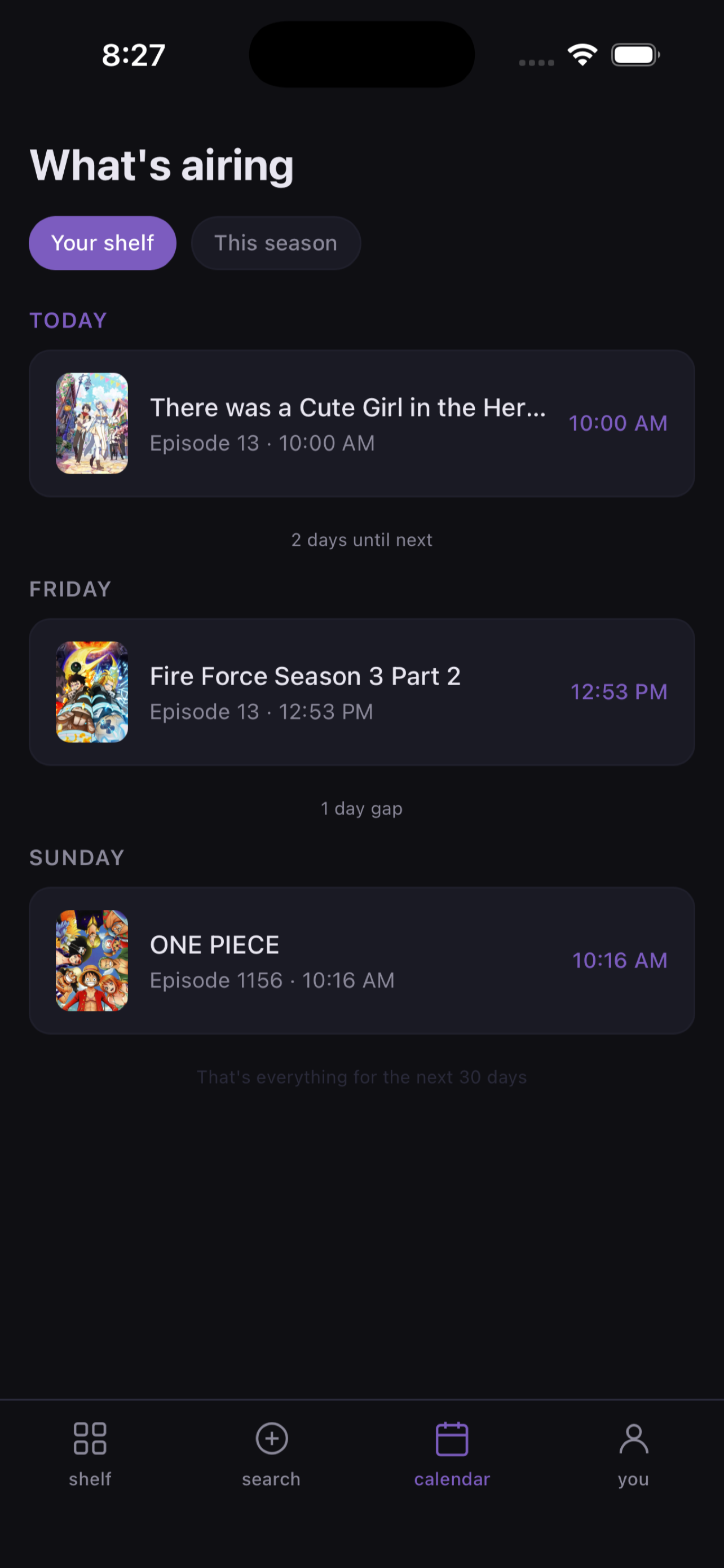 Nemu airing calendar